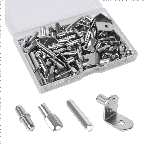 LEEYNEER 100Pcs Shelf Pegs for Shelves 4 Styles Shelf Pins Kitchen Cabinet Shelf Pegs Shelf Holders Pegs Bookshelf Pegs Silver