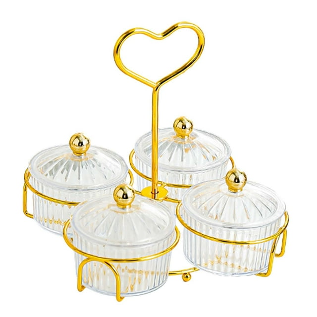 tamizeot Providing Clean Tidy Storage Options Glass Condiment Serving Tray Bar Container Condiment Dish Bowl Rack Serving Platter Clear 4 Bowls