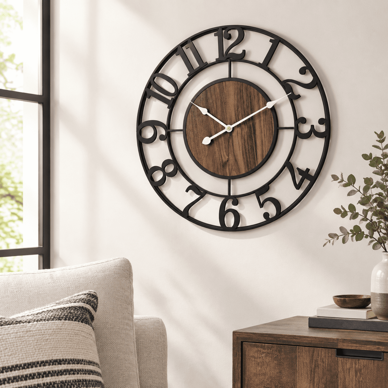 30 in Black Arabic Large Metal Decorative Wall Clock for Home Decor