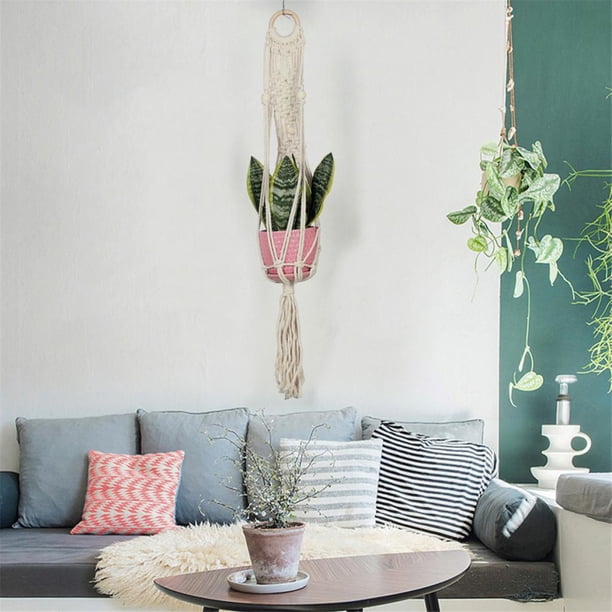 Cesta colgante de cuerda de macramé hecha a mano de algodón, soporte para maceta, colgador de plantas 4 perfke Cesta de la suspensión de la planta