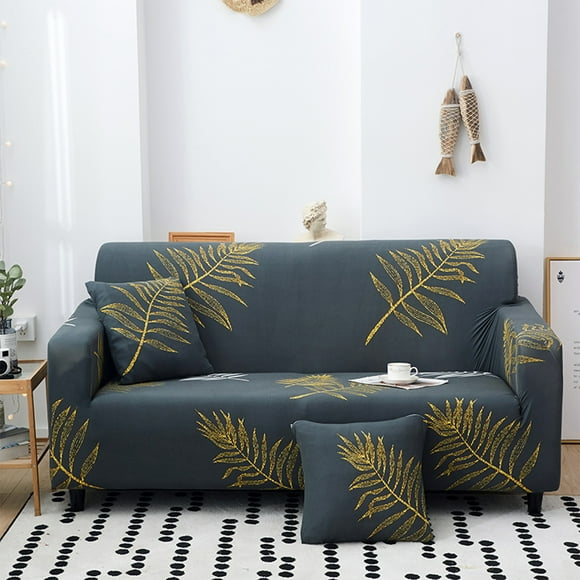 Stretch Sofa Cover for Loveseats - Machine Washable Slipcover with Modern Print, Blue Gray Polyester Fabric Protects Furniture from Stains & Wear