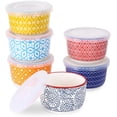 thumbnail image 1 of Selamica 6 oz Ramekins with Lids Oven Safe, Creme Brulee Ramekins Souffle Dishes with Covers, Pudding Custard Cups Stackable Ceramic Mini Ramekin Bowls Set for Baking, Dipping, Set of 6, Assorted, 1 of 5