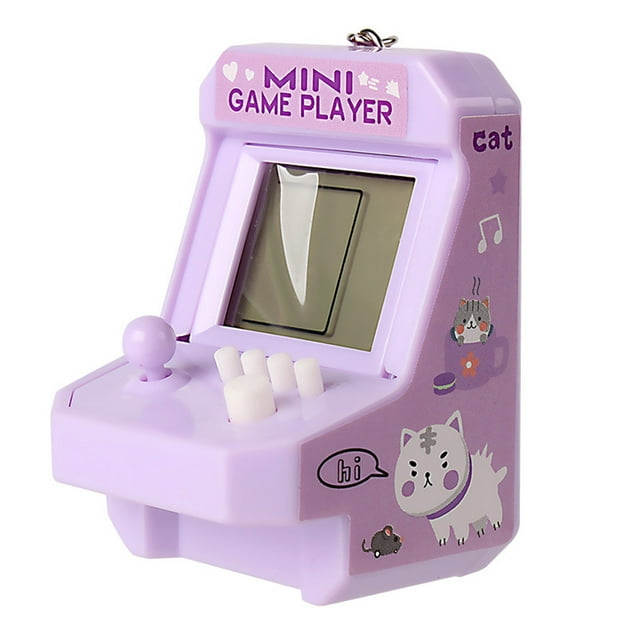 Inteprter Mini consola de juegos Retro portátil para adultos, llavero de juegos de Arcade portátil para niños, bolso, monedero, llavero, Videojuegos y accesorios Púrpura