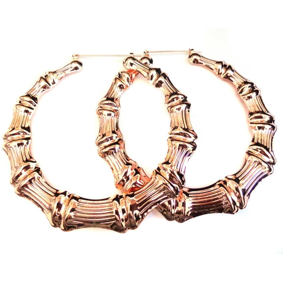 Extra Large Rose Gold Plated Bamboo Hoop Earrings 4 inch Hoops