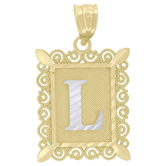 10k Gold Two-tone Diamond-cut Unisex Letter L Initial Charm Pendant for Men Women