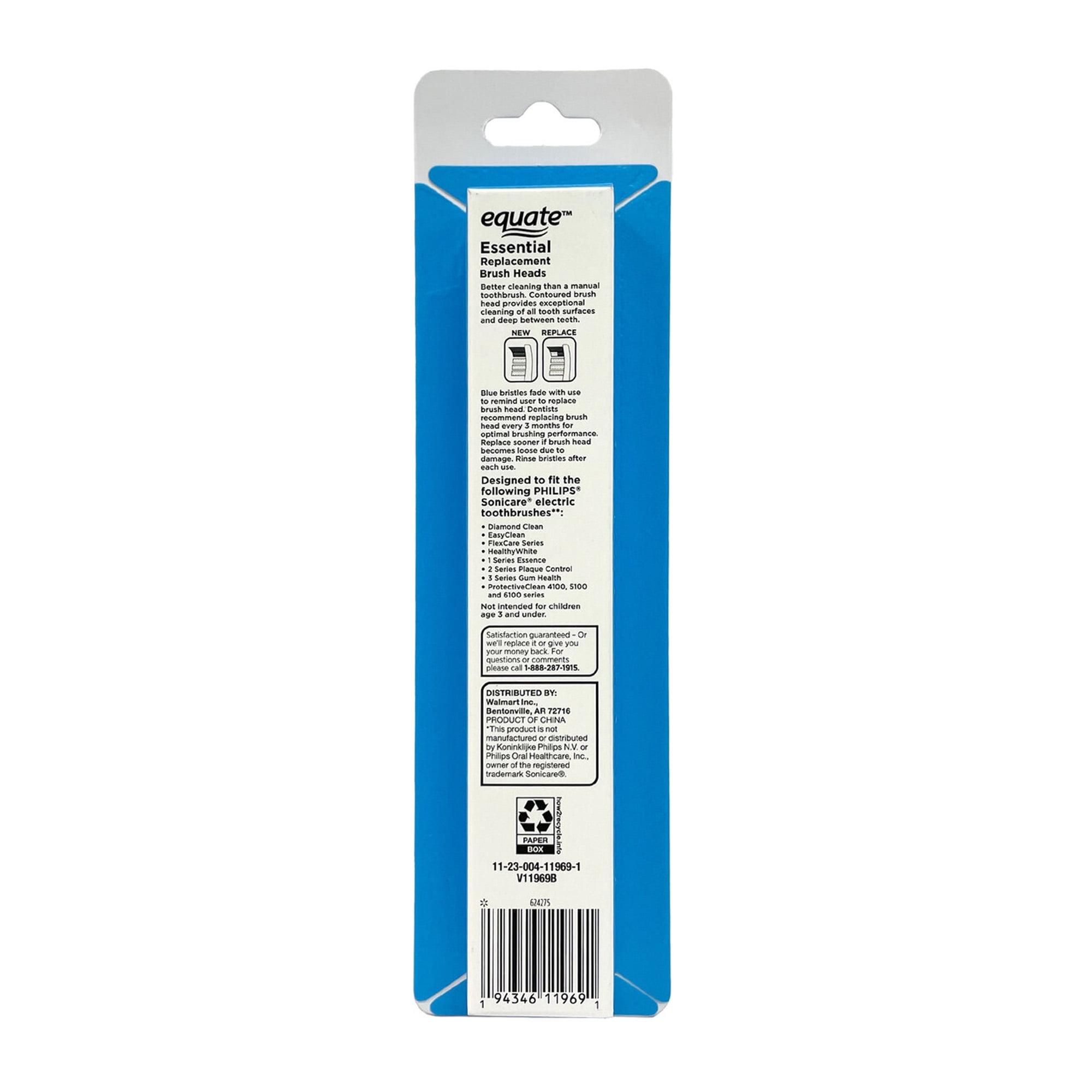 Equate SmileSonic Pro Essential Clean Replacement Toothbrush Brush Heads, White, 5 Count