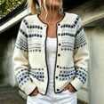 thumbnail image 2 of Fair Isle Knitted Sweaters For Women Button up Long Sleeve Cardigans Crew Neck Fall Knit Jacket Graphic Sweaters Open Front Casual Tops Vintage Sweaters For Women Knit Outerwear,Beige,L, 2 of 5