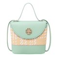 thumbnail image 2 of Women Straw Patchwork Color Small Backpack Flower Bucket Small Bag Messenger Bag, 2 of 2