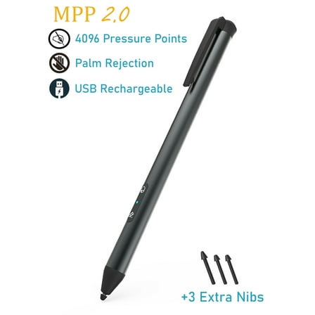 Digital Pen 4096 Levels of Pressure Sensitivity Stylus Pen, Compatible with Surface Pro, Surface Book 1 & 2, Surface Go, Rechargeable & Palm Rejection MPP 2.0 (Dark Gray) with 3 Extra Pen Tips