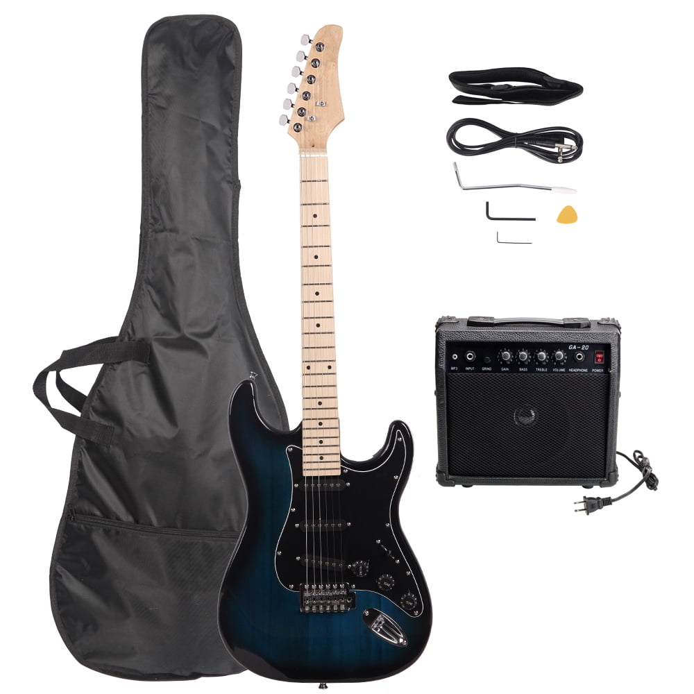 Private Jungle 39" Full Size Electric Guitar with Amp, Case and Accessories Pack Beginner Starter Package, Dark Blue