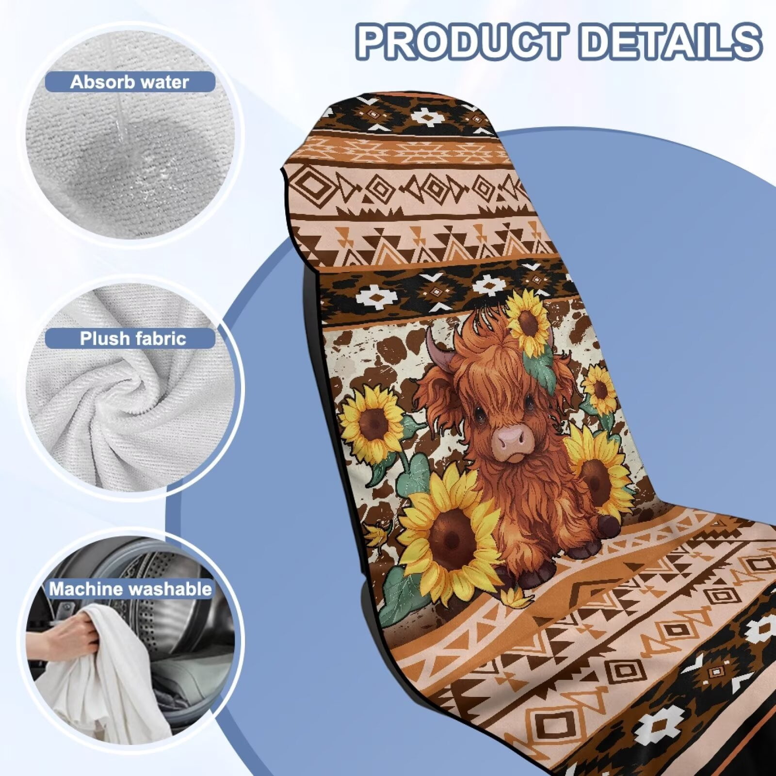 Binienty Highland Cow Sweat Proof Towel for Car Seat Soft Comfortable Removable Car Seat Towel Front Seats Cover After Gym Beach Yoga Workout Aztec Automotive Accessories