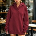 thumbnail image 2 of Women's Half Snap Hoodie Pullover Sweatshirt Long Sleeve Oversized Casual Fall Top with Button Placket Detail Womens Oversized Sweatshirts with Snap Button, 2 of 10