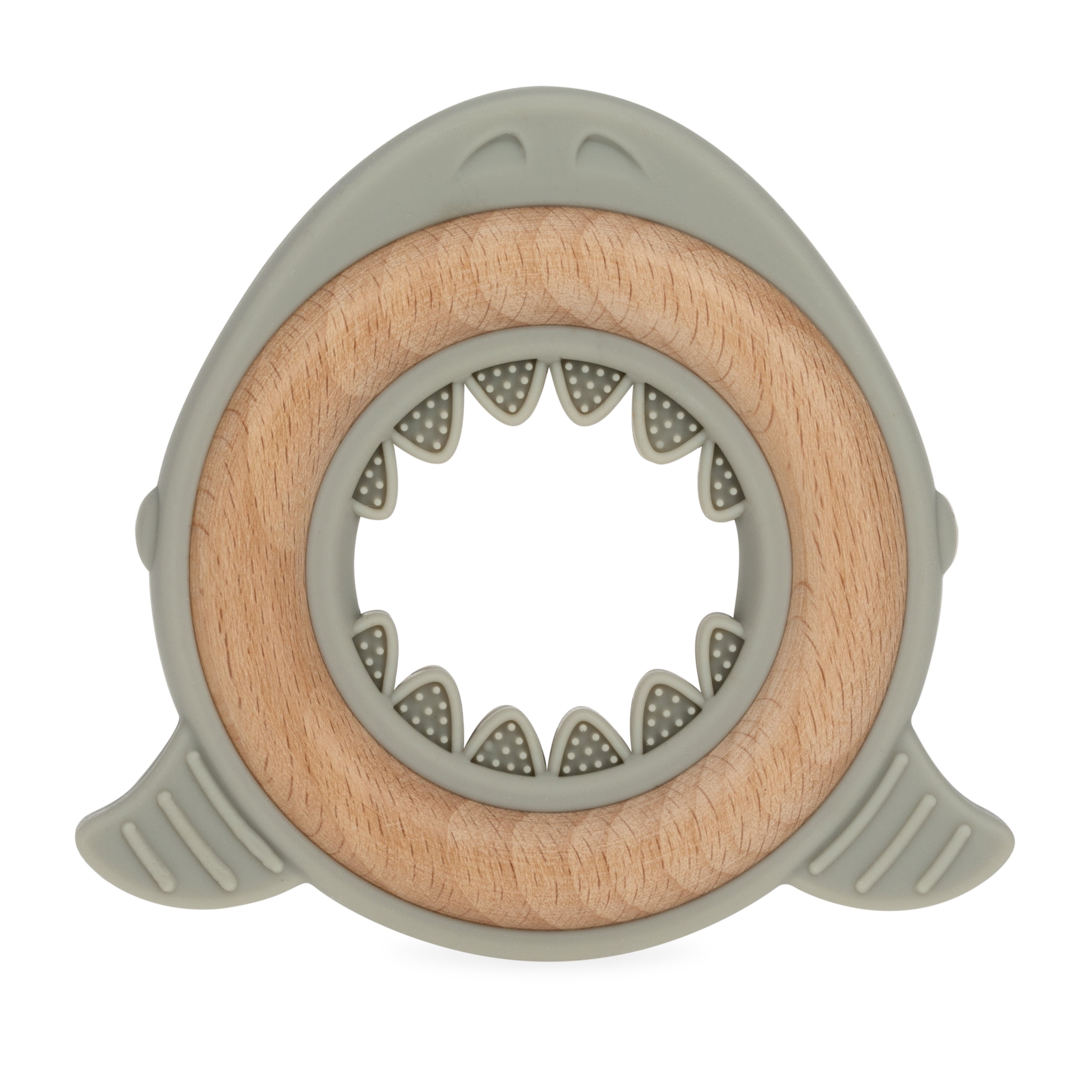 Nuby Natural, Silicone and Wood Teether, Grey Shark