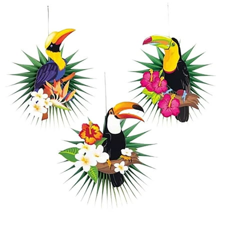 

3Pcs Hanging Pendant Attractive Lightweight Multicolor Palm Leaf Shape Paper Fan Bird Ornament for Home
