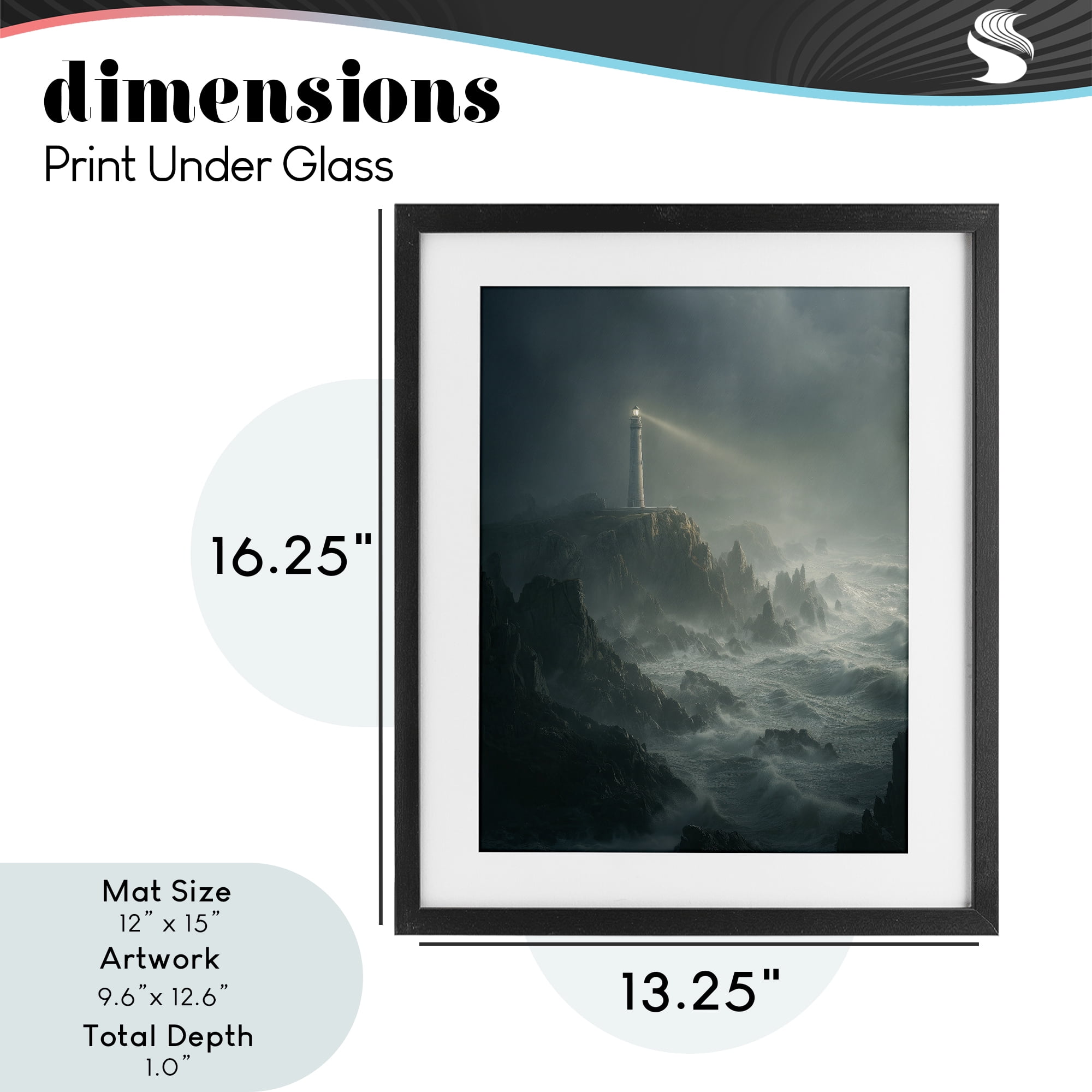 Lighthouse and Stormy Cliff Black Framed Print Under Glass, design by Ziwei Li