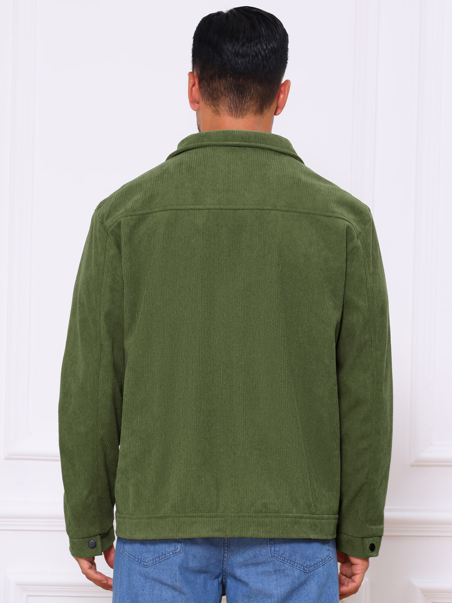 DARING DIVA Men's Solid Long Sleeve Button Pockets Corduroy Trucker Jacket XL Green