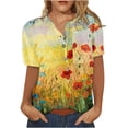 thumbnail image 2 of HOMBOM Women Graphic Tees V-Neck Floral Print Short Sleeve Yellow Button Down Shirts Trendy Tops, 2 of 4