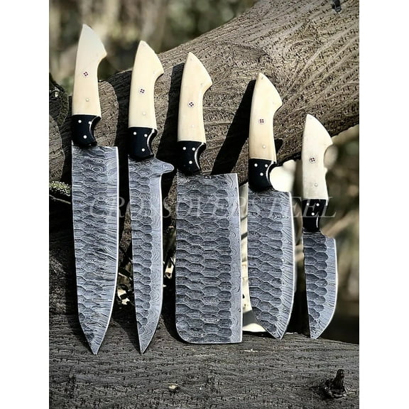 5 Pieces Handmade Damascus steel chef knives set