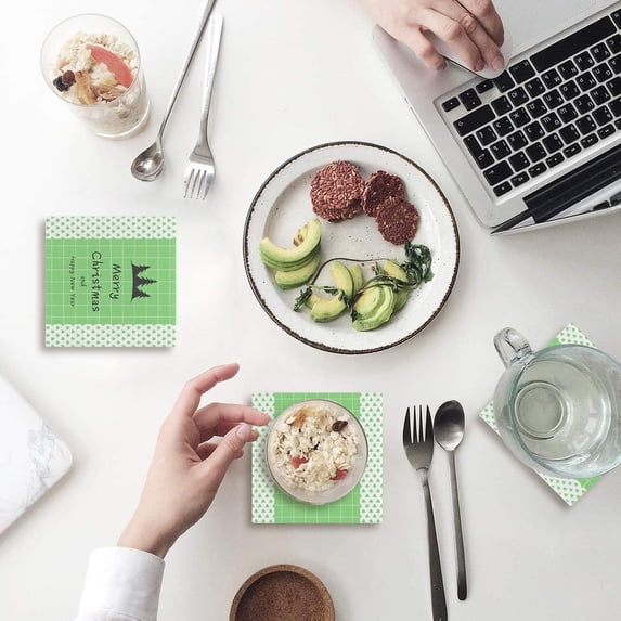 FMSHPON Merry Christmas and Happy New Year Set of 6 Coaster for Drinks, Absorbent Ceramic Stone Coasters Cup Mat with Cork Base for Home Kitchen Room Coffee Table Bar Decor