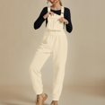 thumbnail image 2 of successthop Fleece Overalls for Women Solid Color Casual Loose Jumpsuit Long Sleeved V Neck Jumpsuit Casual Pajama Pocket Jumpsuit White 2XL, 2 of 9