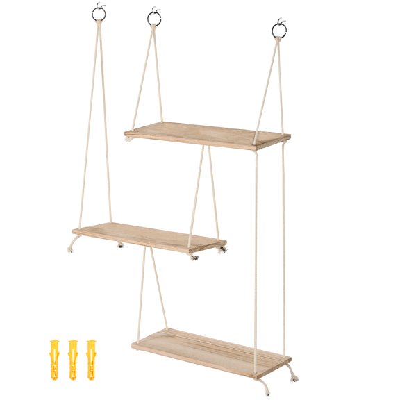 Lzvxtym Wall Hanging Shelves Wood Hanging Storage Shelf Macrame Wall Hanging Shelf Tassel with Adjustable Rope for Home