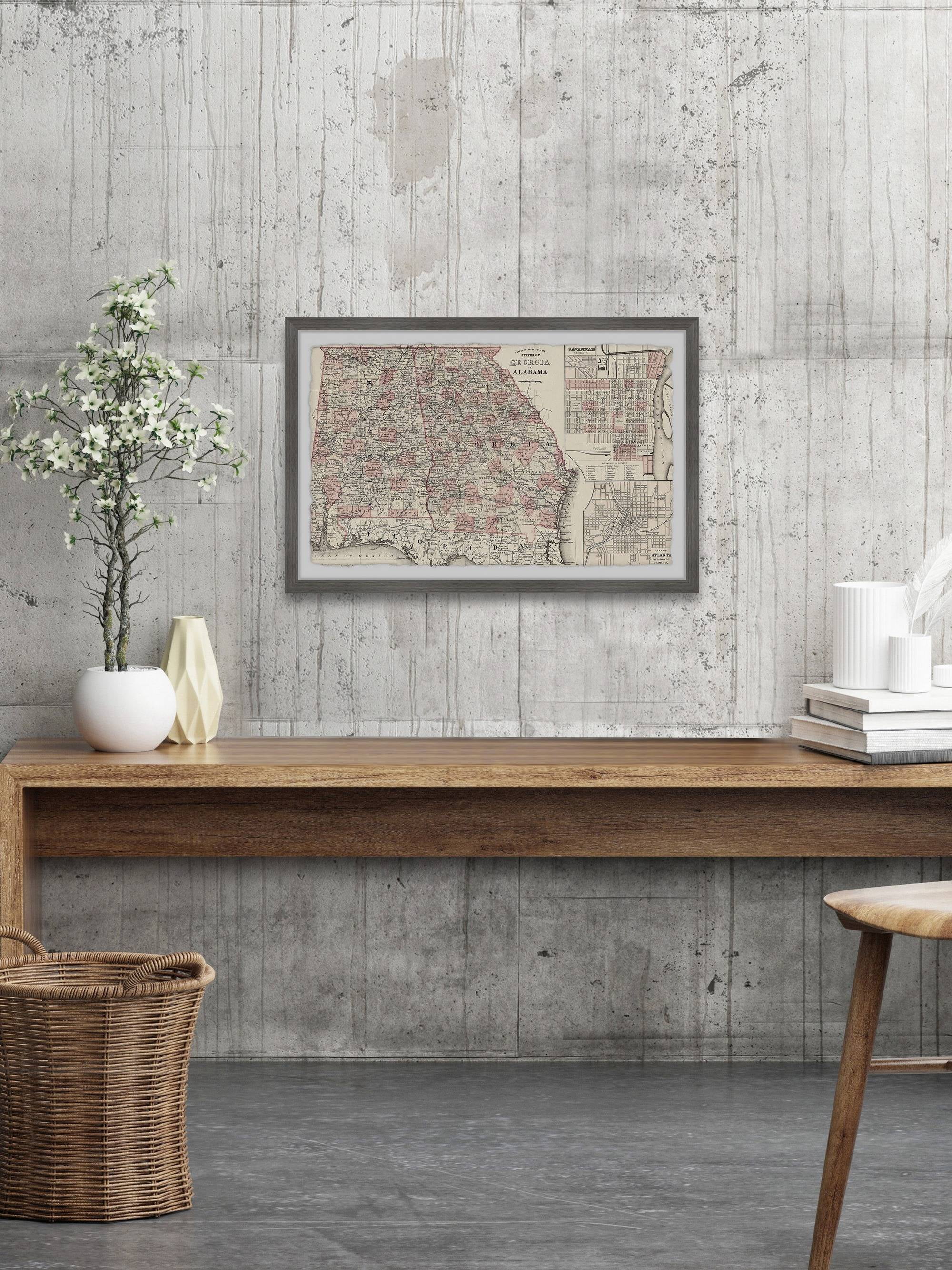 Marmont Hill State of Georgia and Alabama Framed Wall Art, 20" x 30"