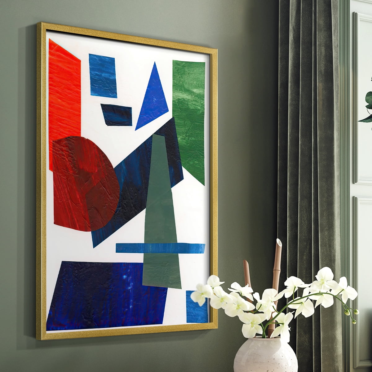 Colorful Shapes III Framed Print in Gold Solid Wood Framed Print No Nail Hanging