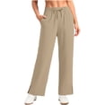 thumbnail image 2 of Mifsaly Sun Protection Pants Women Upf50+ Wide Leg Beach Pant Drawstring Lightweight Travel Quick-Dry Lounge Trousers with Pockets Khaki, 2 of 8