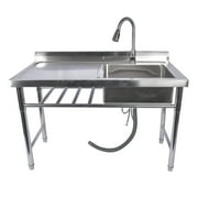 GELUOXI 47" Stainless Steel Utility Sink: Single bowl, right drainboard, pull-out faucet, hot/cold pipes. Perfect for indoor/outdoor use in kitchens, laundry rooms, or farmhouses