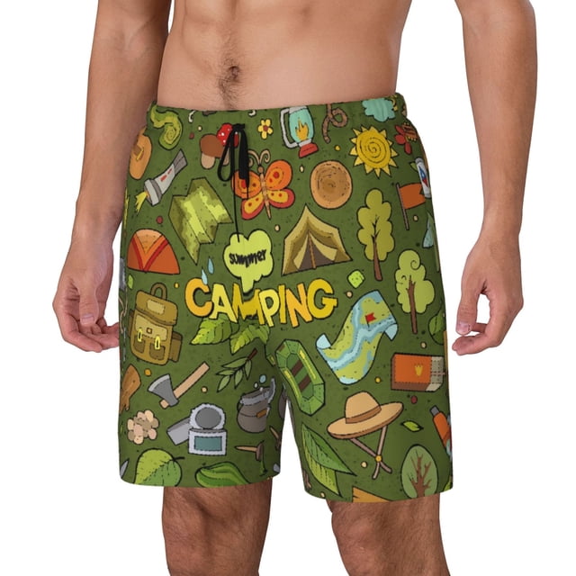 Balery Camping 1 Bañador para hombre, shorts de playa de secado rápido con entrepierna y forro de compresión-Small