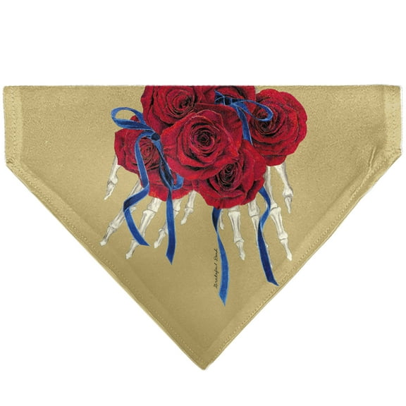 Grateful Dead Pet Bandana Grateful Dead The Other One Roses and Text Tan Blue Red Slip On Collar Bandana Only