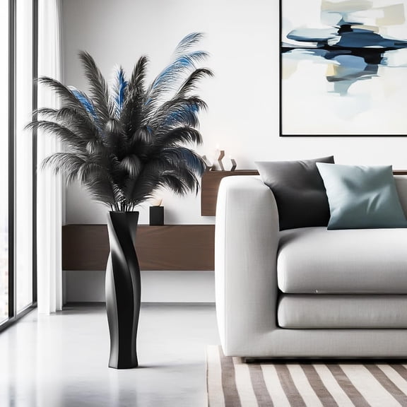 Tall Hexagon Twist Floor Vase - 23.6" Black Resin Decor for Living Room, Office, Wedding