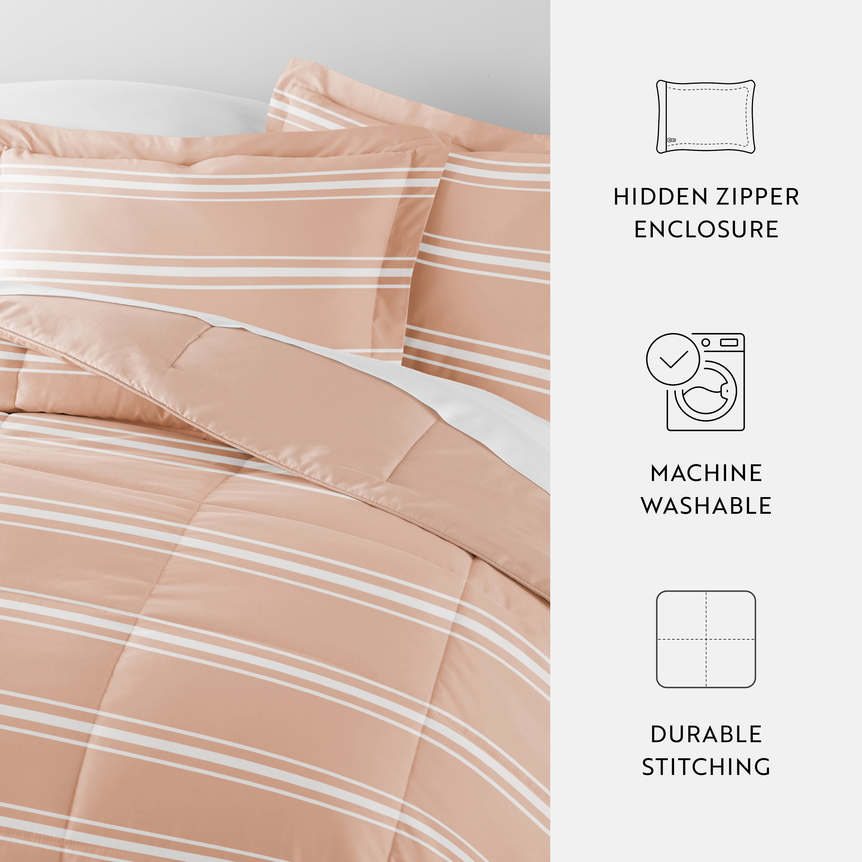 All Season Ultra Soft Comforter Set Lightweight Bedding in Soft Stripe for Full/Queen Size by Comfort Canopy