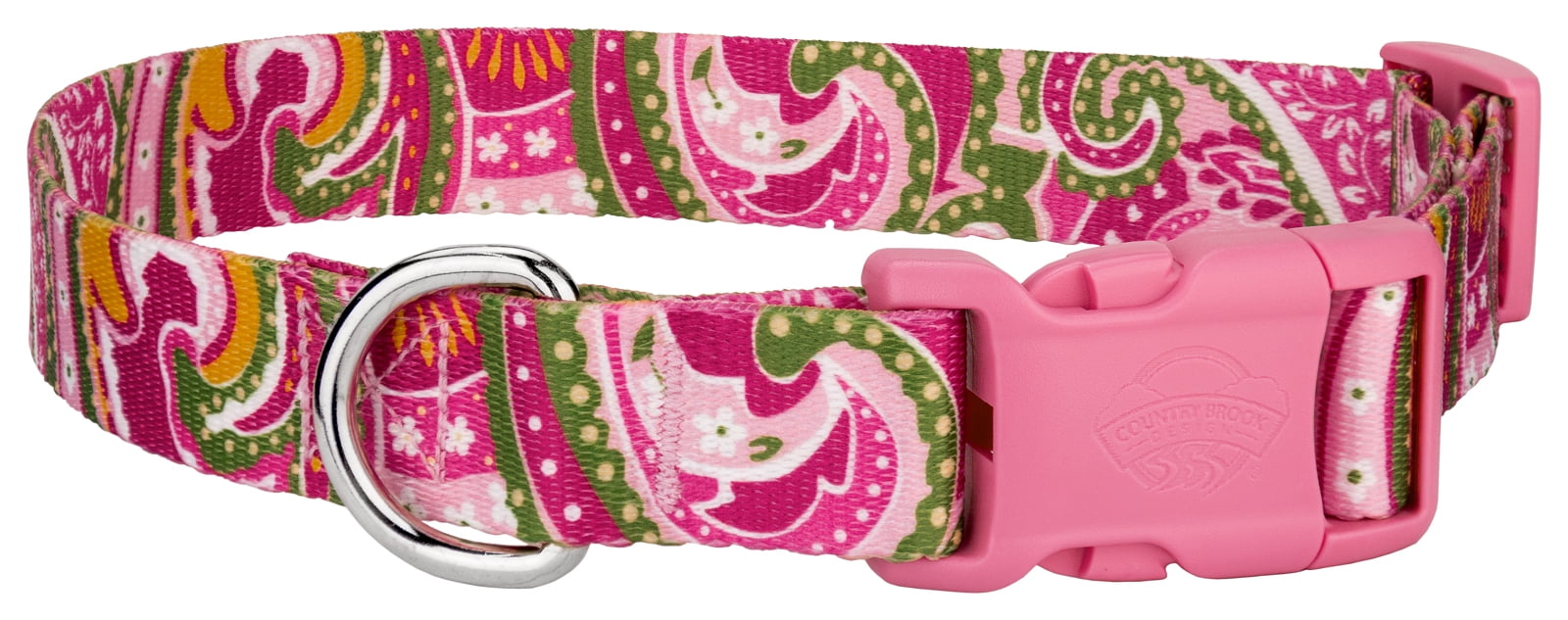 Country Brook Design® Pink Paisley Patterned Dog Collar with Pink
