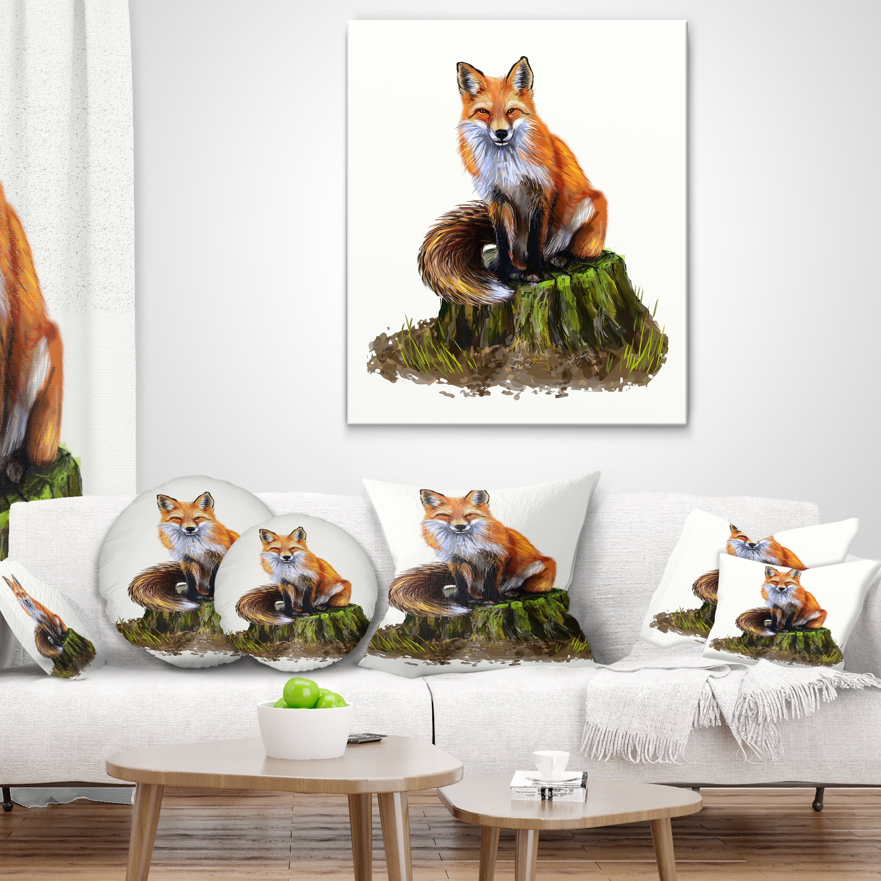 Designart The Clever Fox Illustration - Animal Throw Pillow - 18x18