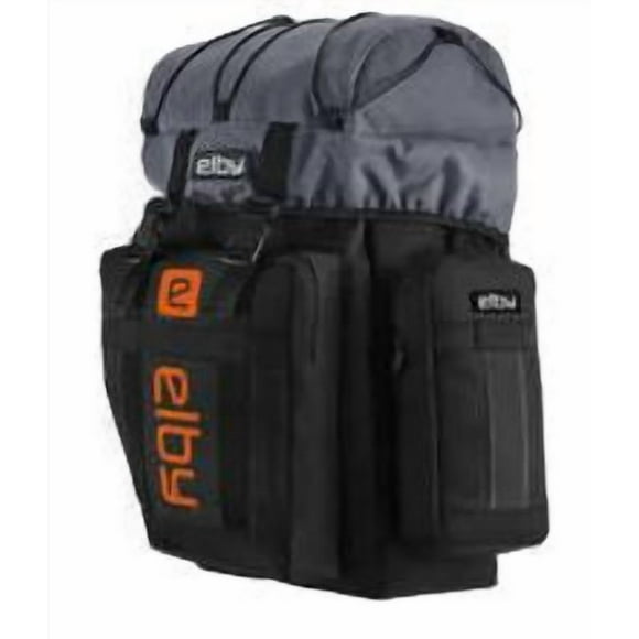 Elby Mobility Bicycle Pannier Bag E08152 For Use With Elby Bicycle Rack; With Side Pocket; Zipper Closure; With Strap; Water Proof; Black And Grey With Orange Logo; Canvas