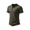 thumbnail image 5 of Kmbangi Men's Casual Shirt Short Sleeve Round Neck Buttons Solid Loose Party Street Spring Summer Tops, 5 of 5