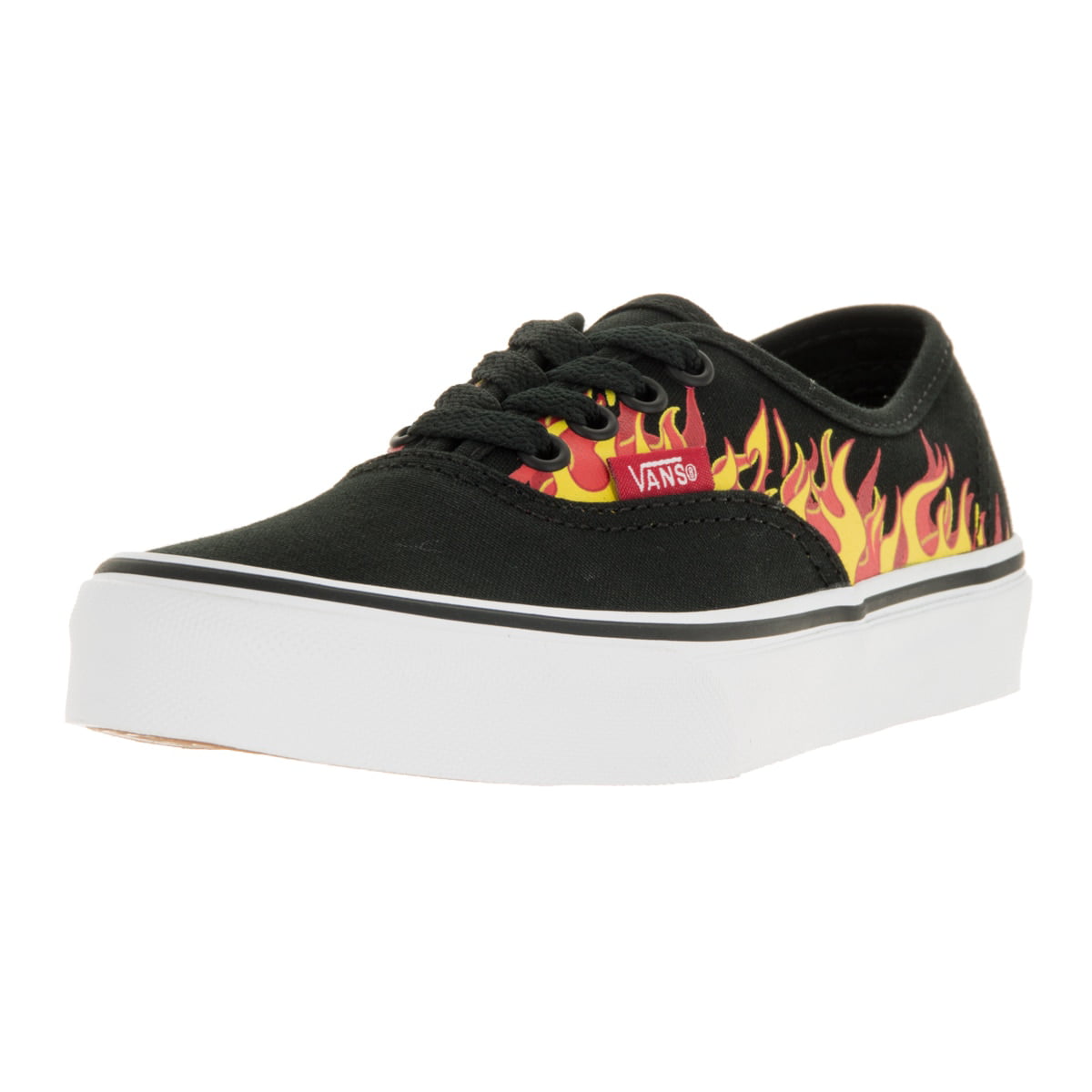 Vans Kids' Authentic Flame Black and Racing Red Canvas Skate Shoes ...