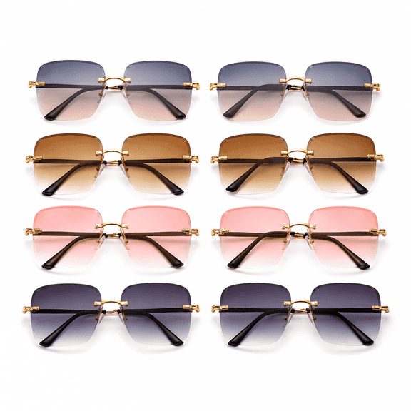 Frameless Square Sunglasses for Women and Men, Gradient Lens Fashion Eyewear with Lightweight Rimless Frame, Stylish Glasses for Daily Wear, Travel and Street Style