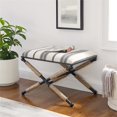 thumbnail image 2 of Linon Anna Campaign Accent Stool Metal Legs with Rope Detail in Black Stripe, 2 of 9