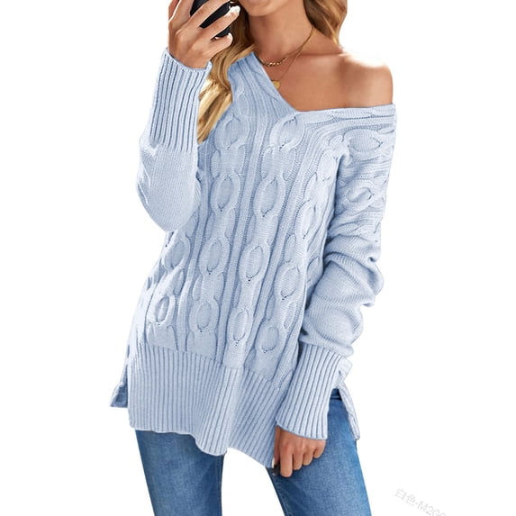 Sweaters for Women Batwing Long Sleeve V Neck Cable Knit Sweater 2023 Fall Fashion Chunky Knitted Pullover Sweater Alsol Lamesa