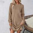 thumbnail image 4 of Vynhevius Womens Solid Textured Dress Crew Neck Long Sleeve Casual Loose Mini, 4 of 8