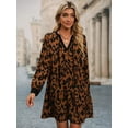 thumbnail image 7 of Women's Leopard Tie Neck Long Sleeve Dress with 95% Polyester and 5% Spandex fabric for flattering fit Wash Cold, 7 of 7