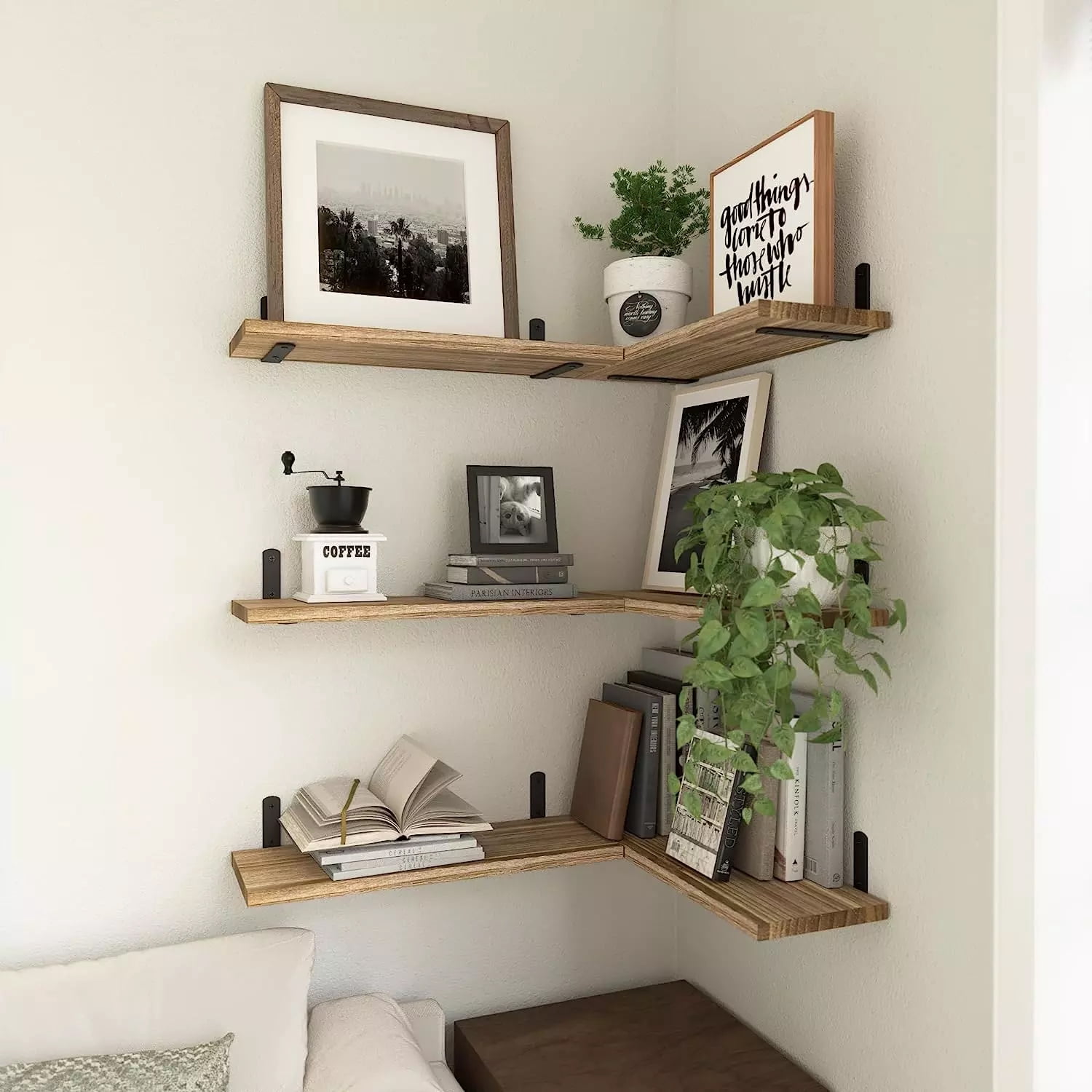 Floating Shelves Wall Mounted,16" Wood Wall Shelf Set of 5 Ideal for Living Room, Kitchen, Bedroom, Bathroom Storage, Wall Decor, Frames and Trophy Displays