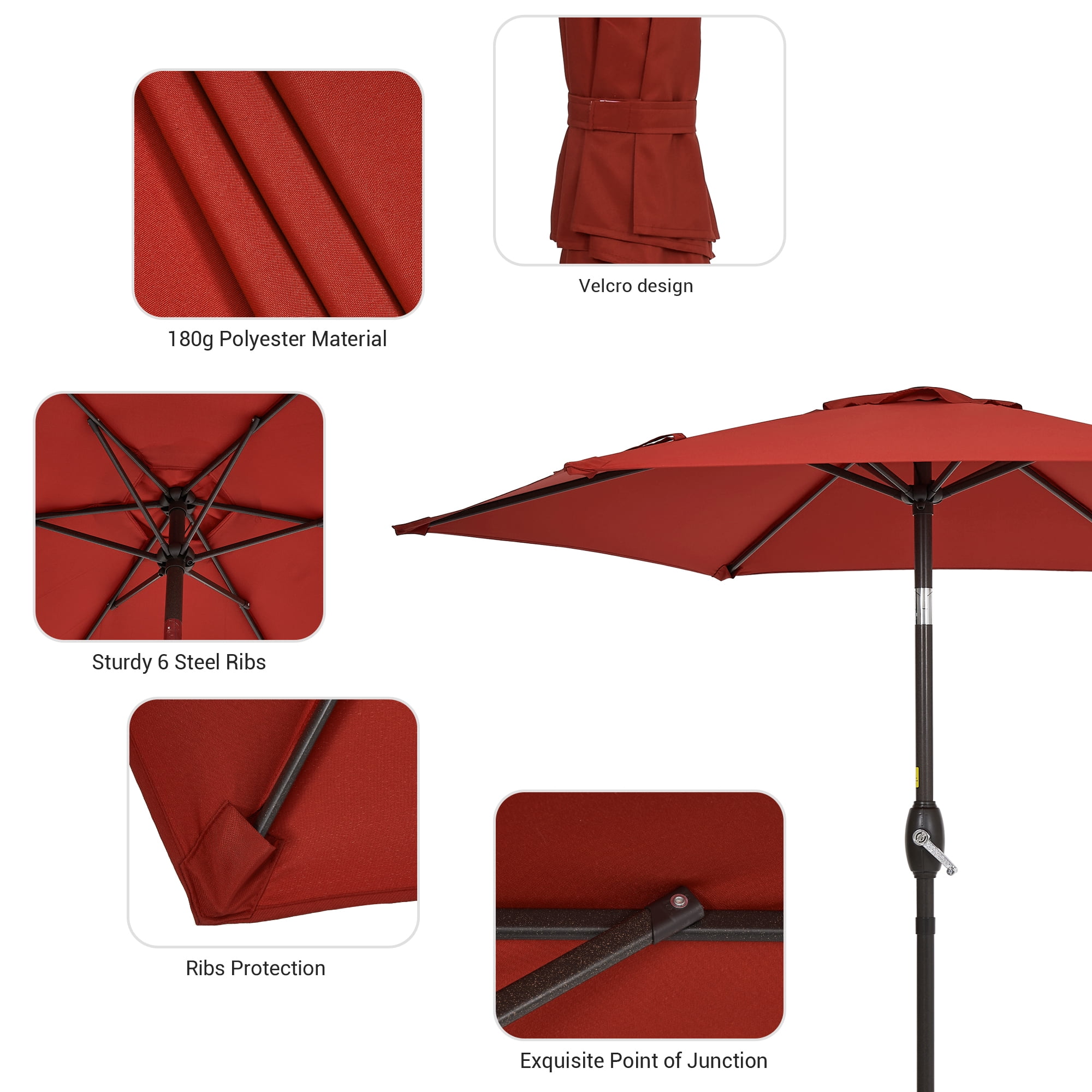 Sonerlic 7.5ft Round Patio Market Umbrella With Steel Frame, Outdoor Table Umbrella for Yard, Poolside and Deck, Chili Red