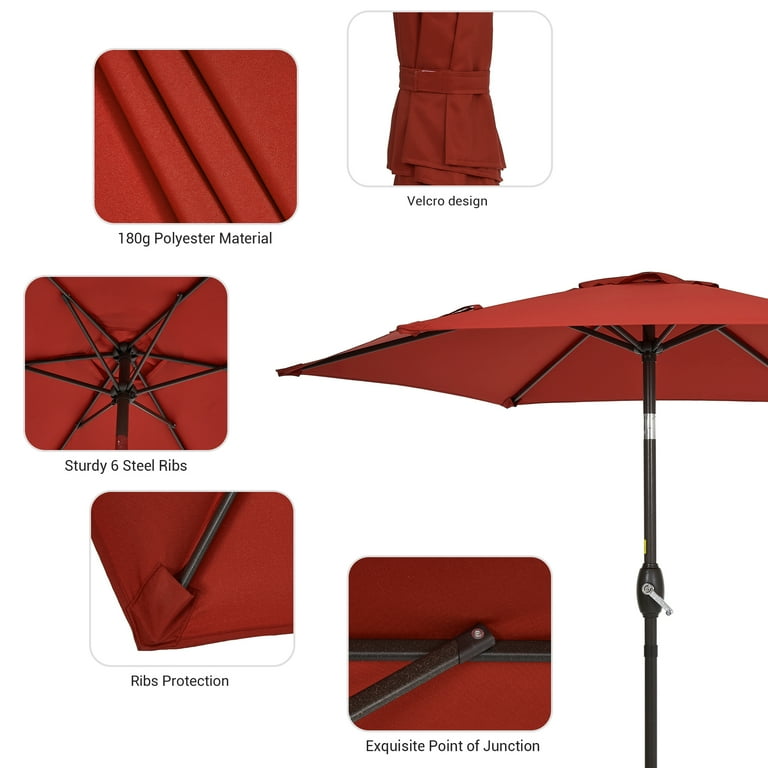 7.5 ft steel market patio umbrella in trellis chili Sonerlic 7.5ft Round Patio Market Umbrella With Steel Frame, Outdoor Table  Umbrella for Yard, Poolside and Deck, Chili Red