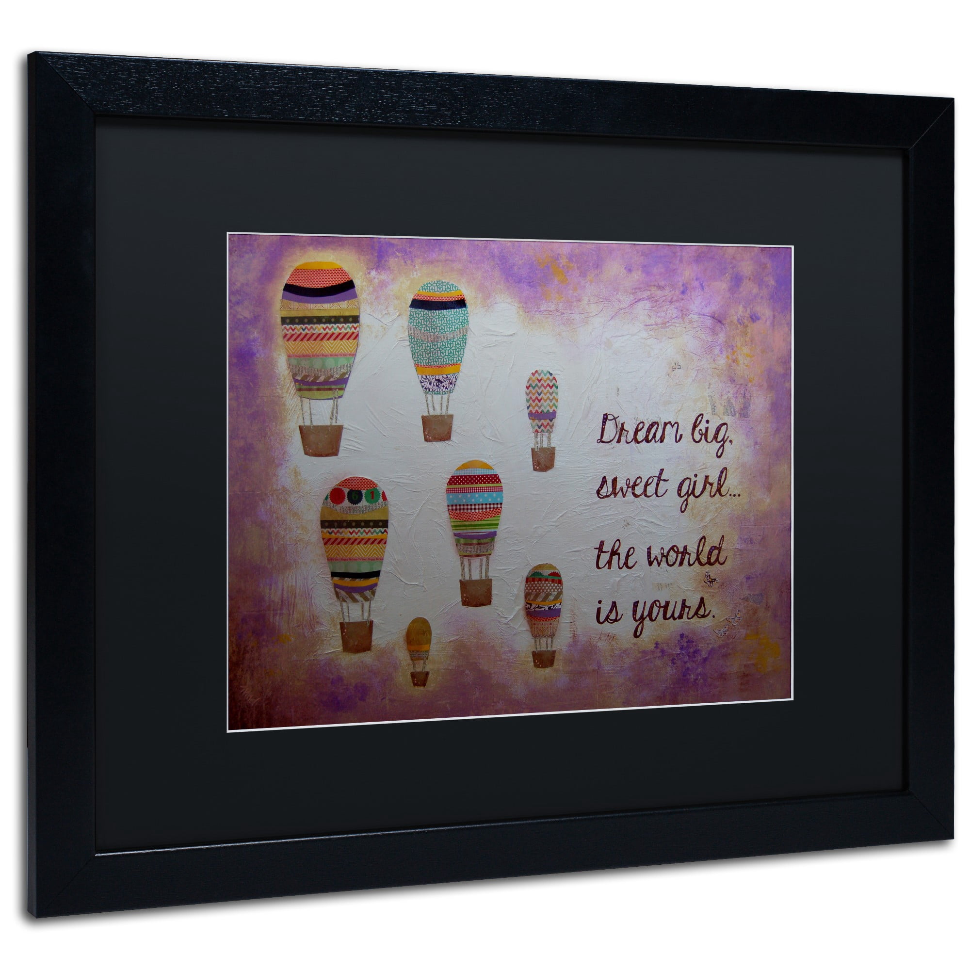 Trademark Fine Art "Hot Air Balloons, Sweet Girl" Canvas Art by Nicole Dietz Black Matte, Black Frame