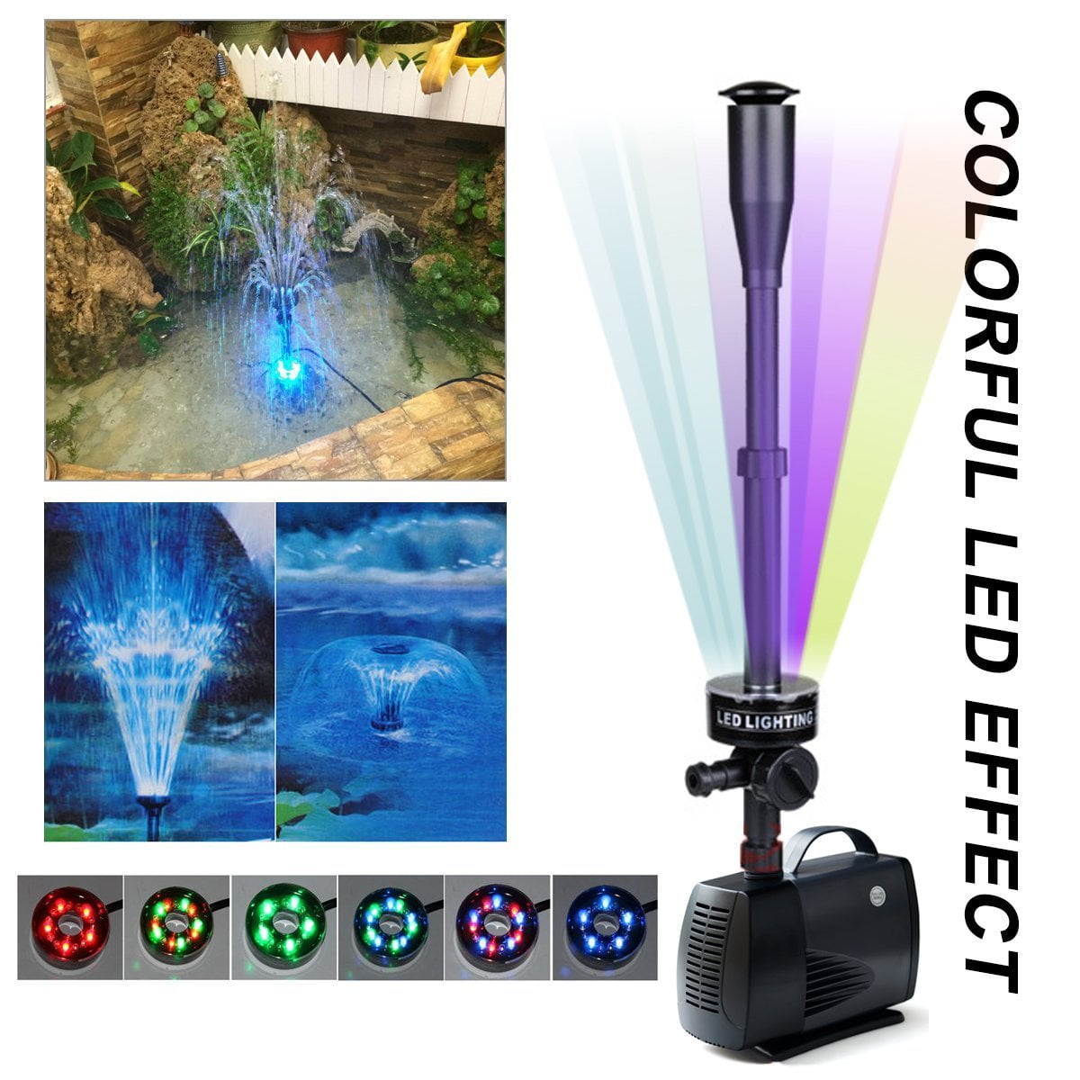 LED Fountain Submersible Pump, 75W 1188GPH (4500L/H) Water Pump with 5