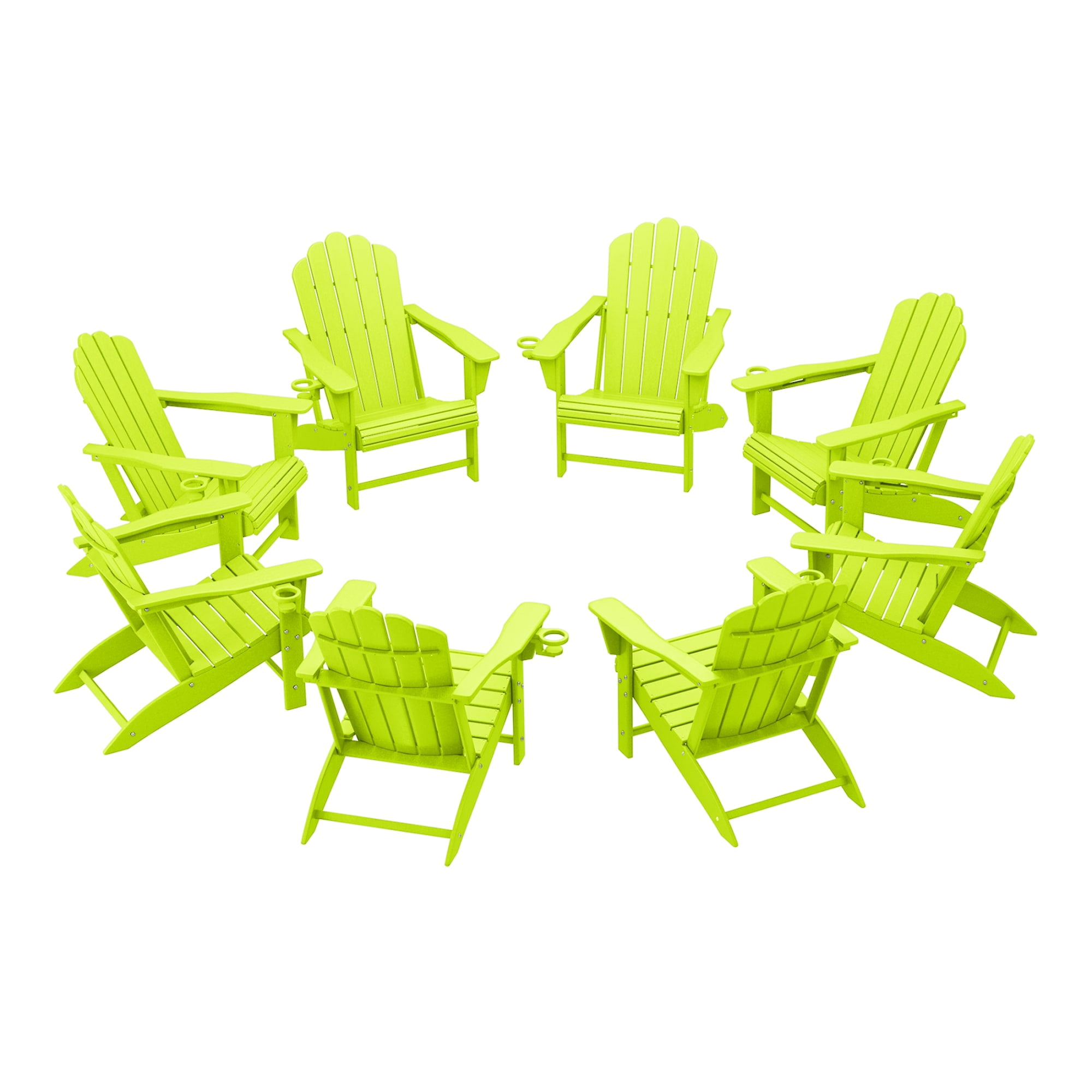 WestinTrends Highland Outdoor Patio HDPE Adirondack Chairs With Cup Holders (Set of 8), Lime