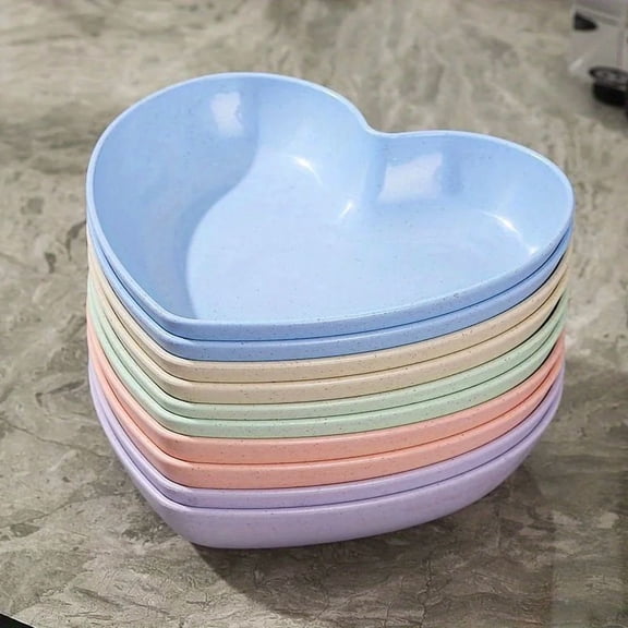 5/10pcs Heart Shape Plastic Cat Bowls Set - Shallow Pet Food & Water Dishes, Suitable for Small Cats, Kittens